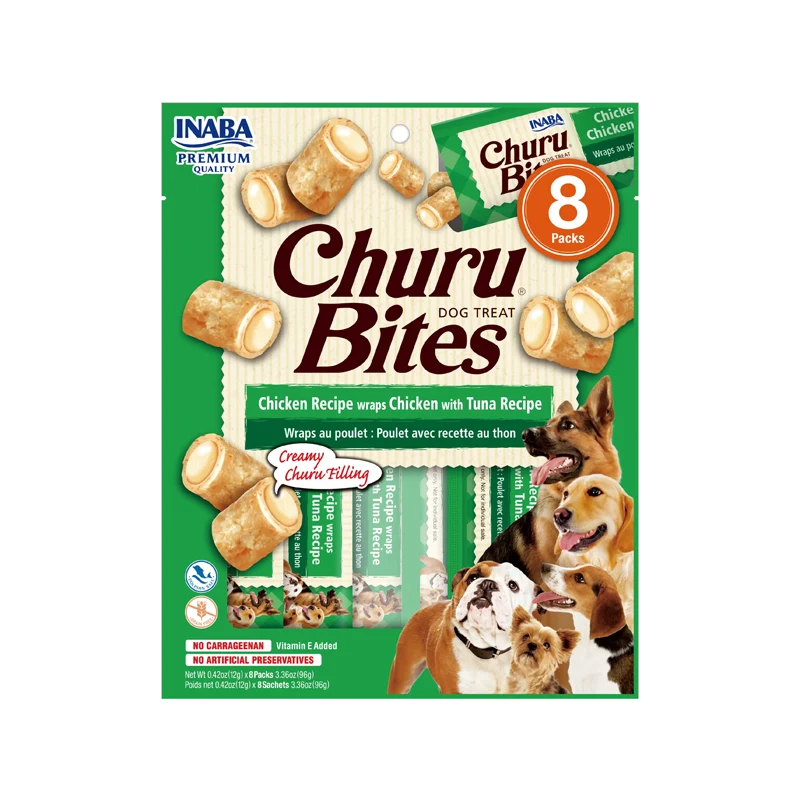 CHURU BITES C CHICKEN RECIPE WRAPS CHICKEN WITH TUNA X 8 TUBOS (VERDE)