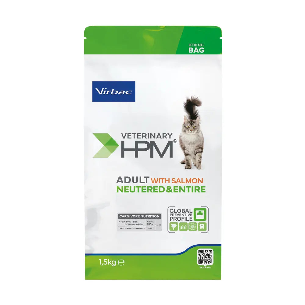 VIRBAC HPM F ADULT WITH SALMON NEUTERED & ENTIRE CAT X 1.5 KG