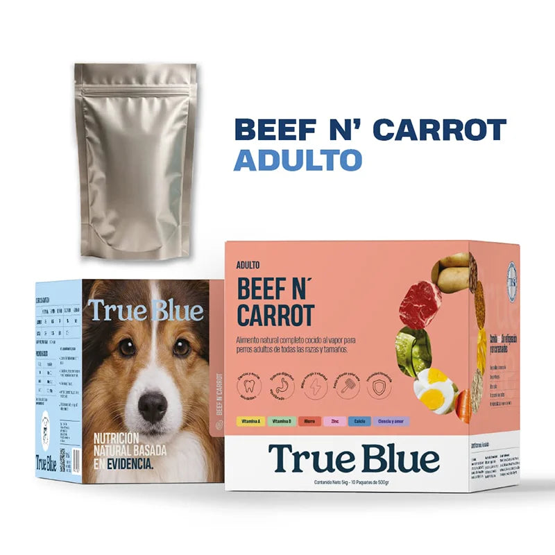 NIDDO TRUE BLUE BEEF AND CARROT ADULTO X 500 GR X 5 UND