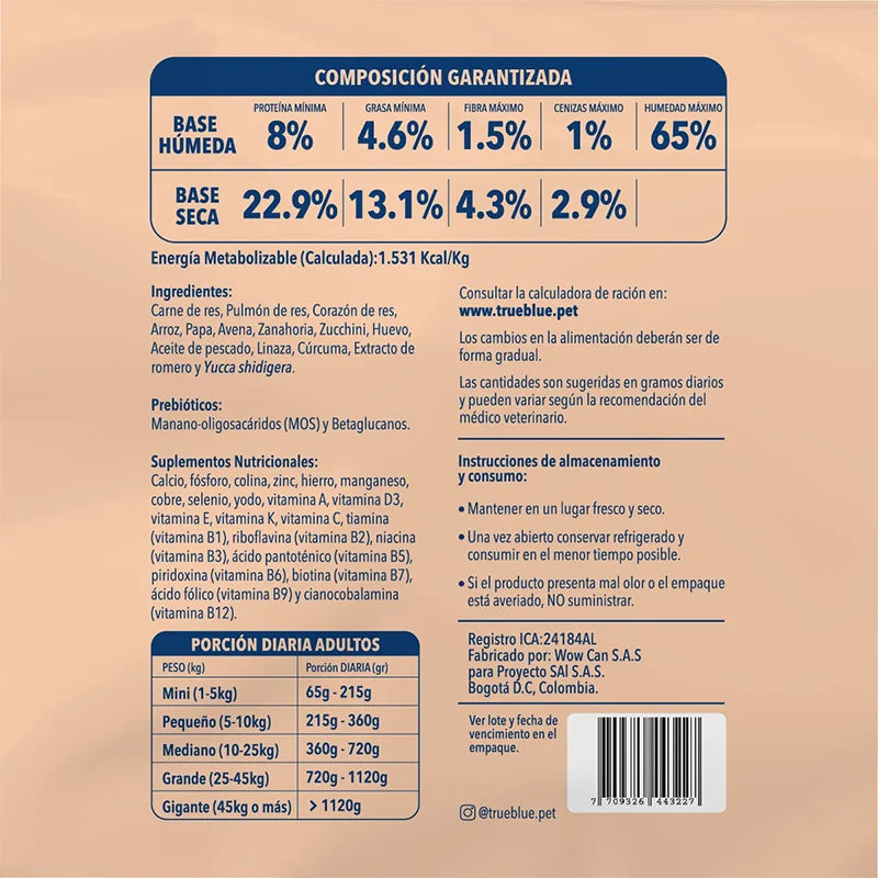 NIDDO TRUE BLUE BEEF AND CARROT ADULTO X 500 GR X 5 UND