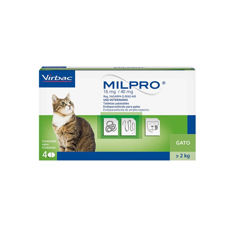 MILPRO GATO 16/40MG BLISTER X 2 TABLETAS
