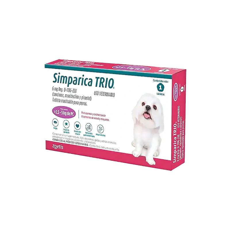 SIMPARICA TRIO 2.5 - 5 KG CAJA X 1 TABLETA (MORADO)