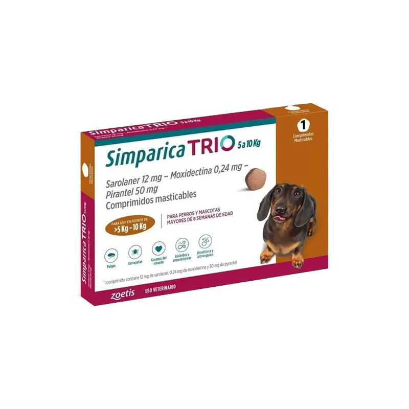 SIMPARICA TRIO 5 - 10 KG CAJA X 1 TABLETA (MARRÓN)
