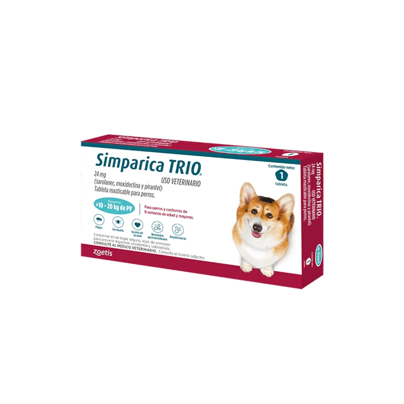 SIMPARICA TRIO 10 - 20 KG CAJA X 1 TABLETA (AZUL)