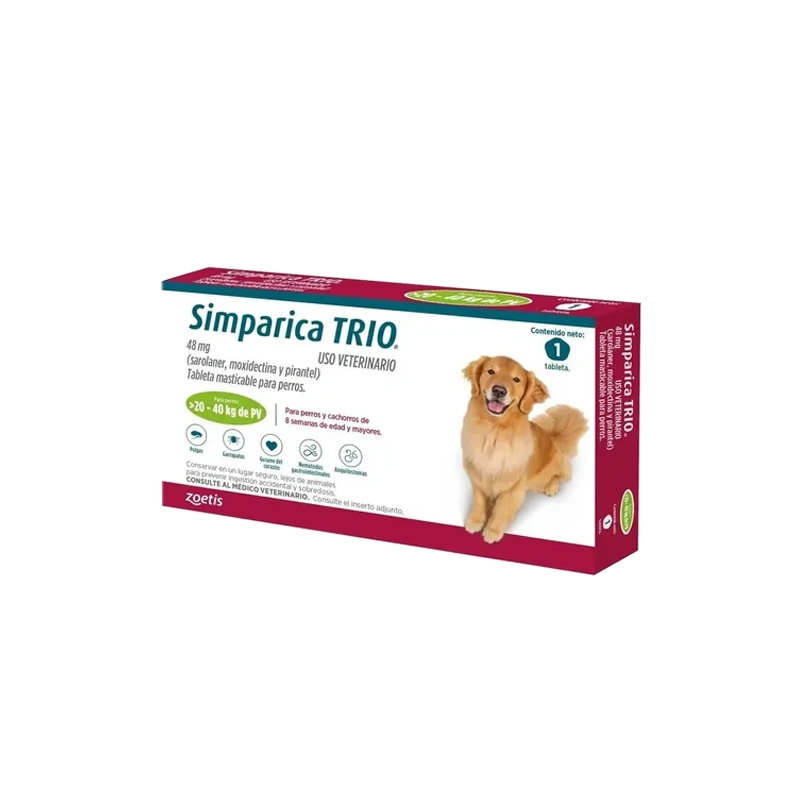 SIMPARICA TRIO 20 - 40 KG CAJA X 1 TABLETA (VERDE)